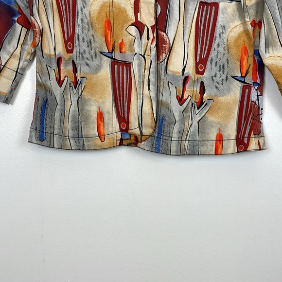 Vintage Kaktus Womens M Button Down Multicolor Candle Print 2 Pocket Jacket - Picture 2 of 9
